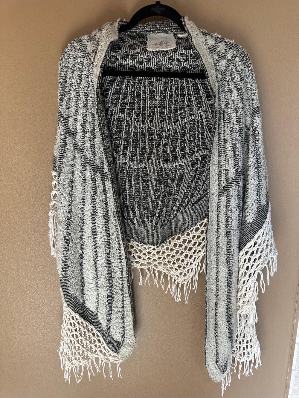 Angel Of The North Black & Cream Crochet-Trim Open Cardigan